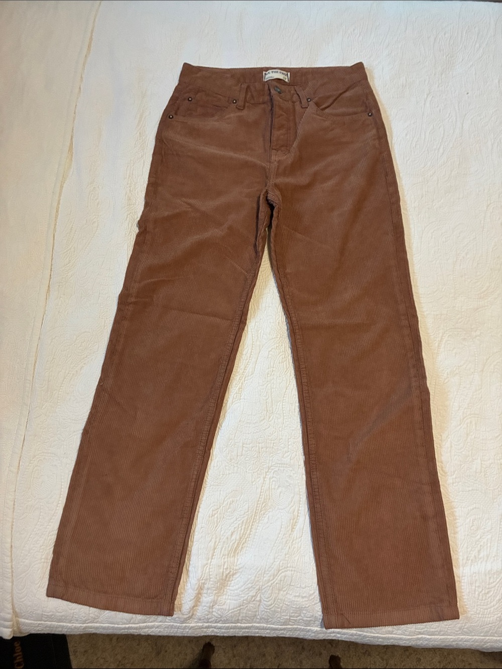 Free People We The Free Pax Mid Rise Slim Cord Boyfriend Jean Brown Pant 28